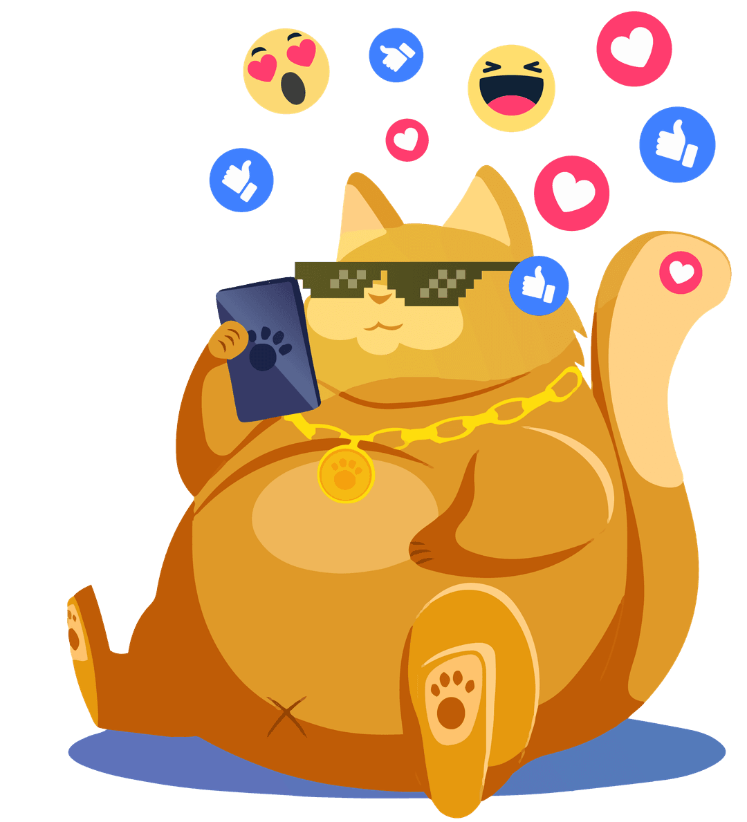 Funny cat illustration symbolizing social sharing